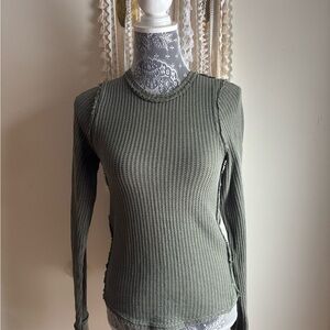 We The Free Sage Green Textured Long Sleeve Top